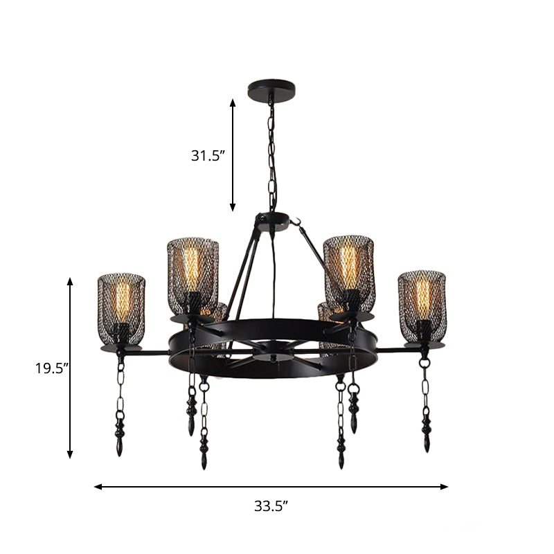 Bell Metallic Chandelier Light Fixture Industrial 3/6 Lights Dining Room Hanging Lamp Kit in Black with Wheel Design Clearhalo 'Ceiling Lights' 'Chandeliers' 'Industrial Chandeliers' 'Industrial' 'Middle Century Chandeliers' 'Tiffany' Lighting' 1787954