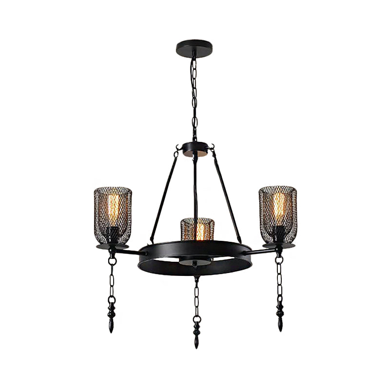 Bell Metallic Chandelier Light Fixture Industrial 3/6 Lights Dining Room Hanging Lamp Kit in Black with Wheel Design Clearhalo 'Ceiling Lights' 'Chandeliers' 'Industrial Chandeliers' 'Industrial' 'Middle Century Chandeliers' 'Tiffany' Lighting' 1787957