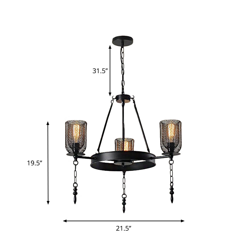 Bell Metallic Chandelier Light Fixture Industrial 3/6 Lights Dining Room Hanging Lamp Kit in Black with Wheel Design Clearhalo 'Ceiling Lights' 'Chandeliers' 'Industrial Chandeliers' 'Industrial' 'Middle Century Chandeliers' 'Tiffany' Lighting' 1787958