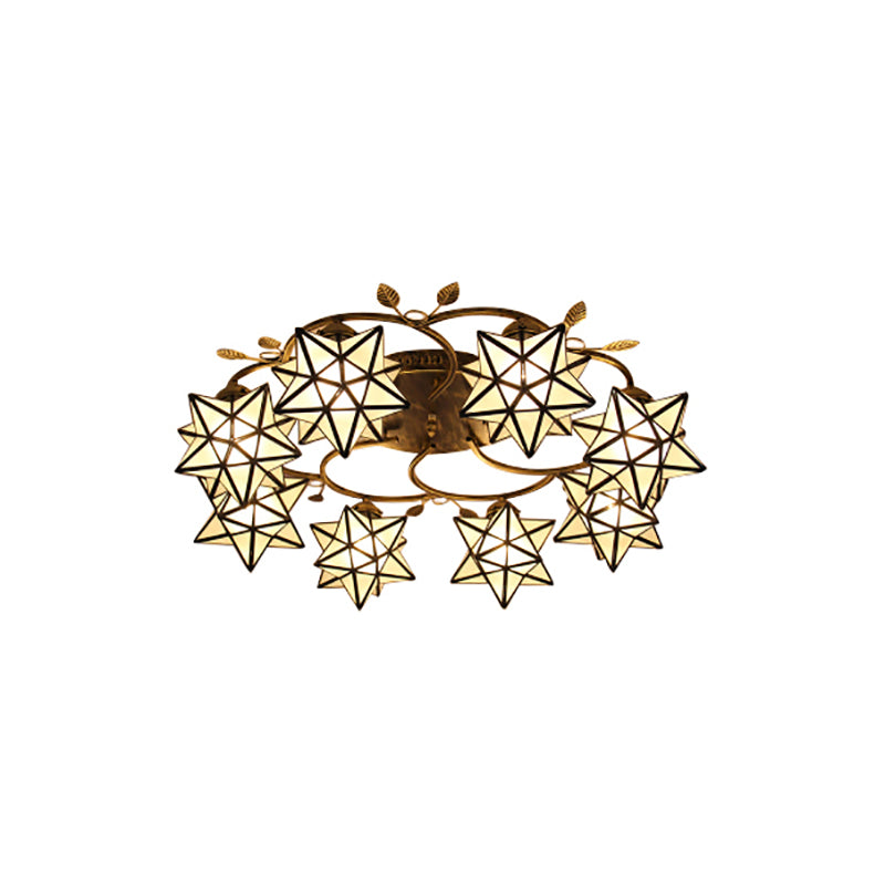 8/5 Lights Starry Dining Room Flush Ceiling Light Glass Tiffany Traditional Clear Ceiling Lamp in White Clearhalo 'Ceiling Lights' 'Close To Ceiling Lights' 'Close to ceiling' 'Glass shade' 'Glass' 'Semi-flushmount' 'Tiffany close to ceiling' 'Tiffany' Lighting' 178798