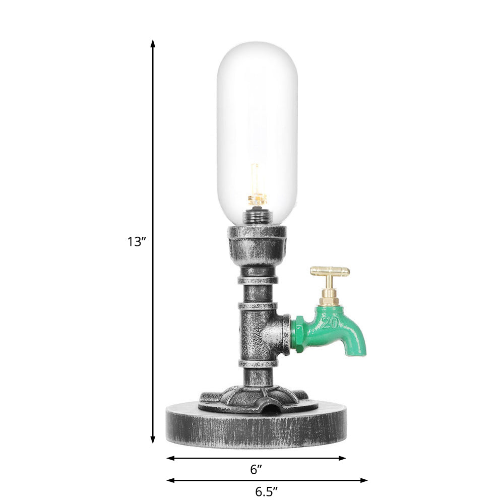 Industrial Capsule Shade Table Light 1/2 Bulbs Amber/Clear Glass LED Nightstand Lamp with/without Water Tap Deco for Living Room Clearhalo 'Lamps' 'Table Lamps' Lighting' 1787987