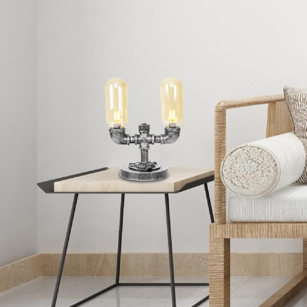 Industrial Capsule Shade Table Light 1/2 Bulbs Amber/Clear Glass LED Nightstand Lamp with/without Water Tap Deco for Living Room Amber C Clearhalo 'Lamps' 'Table Lamps' Lighting' 1787991