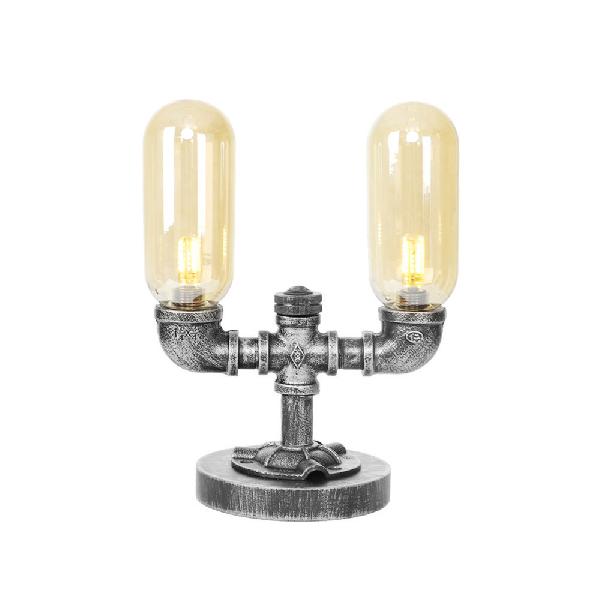 Industrial Capsule Shade Table Light 1/2 Bulbs Amber/Clear Glass LED Nightstand Lamp with/without Water Tap Deco for Living Room Clearhalo 'Lamps' 'Table Lamps' Lighting' 1787993