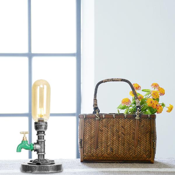 Industrial Capsule Shade Table Light 1/2 Bulbs Amber/Clear Glass LED Nightstand Lamp with/without Water Tap Deco for Living Room Clearhalo 'Lamps' 'Table Lamps' Lighting' 1787995