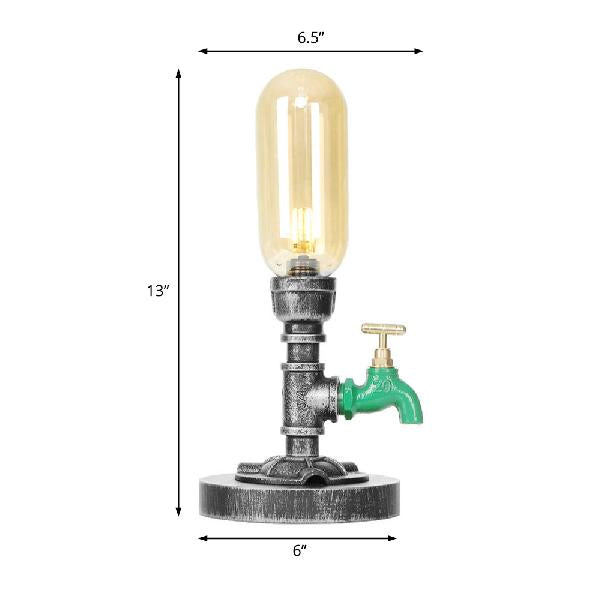 Industrial Capsule Shade Table Light 1/2 Bulbs Amber/Clear Glass LED Nightstand Lamp with/without Water Tap Deco for Living Room Clearhalo 'Lamps' 'Table Lamps' Lighting' 1787997