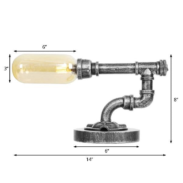 Industrial Capsule Shade Table Light 1/2 Bulbs Amber/Clear Glass LED Nightstand Lamp with/without Water Tap Deco for Living Room Clearhalo 'Lamps' 'Table Lamps' Lighting' 1788001