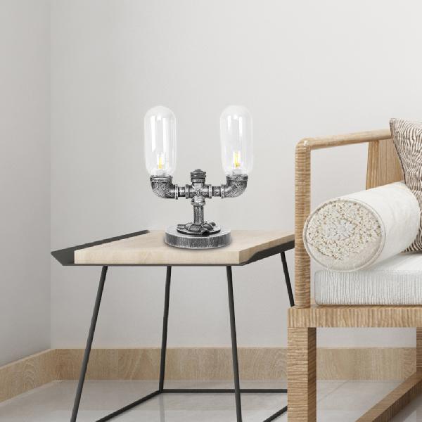 Industrial Capsule Shade Table Light 1/2 Bulbs Amber/Clear Glass LED Nightstand Lamp with/without Water Tap Deco for Living Room Clear C Clearhalo 'Lamps' 'Table Lamps' Lighting' 1788002