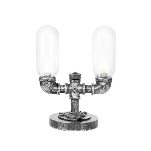 Industrial Capsule Shade Table Light 1/2 Bulbs Amber/Clear Glass LED Nightstand Lamp with/without Water Tap Deco for Living Room Clearhalo 'Lamps' 'Table Lamps' Lighting' 1788004