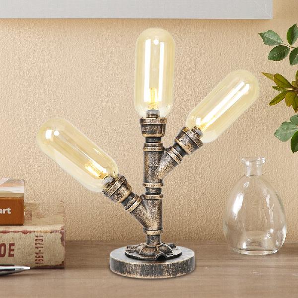 Aged Bronze 3 Bulbs LED Table Lamp Industrial Amber/Clear Glass Capsule Nightstand Light for Teahouse Amber A Clearhalo 'Lamps' 'Table Lamps' Lighting' 1788018