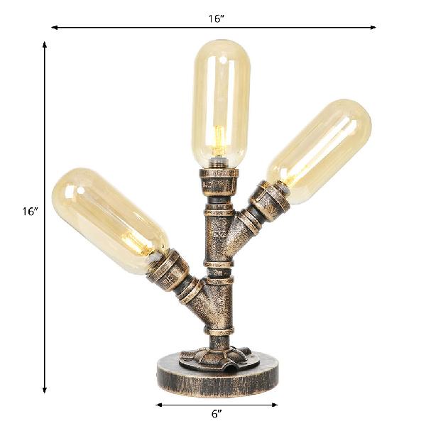 Aged Bronze 3 Bulbs LED Table Lamp Industrial Amber/Clear Glass Capsule Nightstand Light for Teahouse Clearhalo 'Lamps' 'Table Lamps' Lighting' 1788021