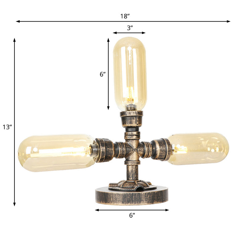Aged Bronze 3 Bulbs LED Table Lamp Industrial Amber/Clear Glass Capsule Nightstand Light for Teahouse Clearhalo 'Lamps' 'Table Lamps' Lighting' 1788025