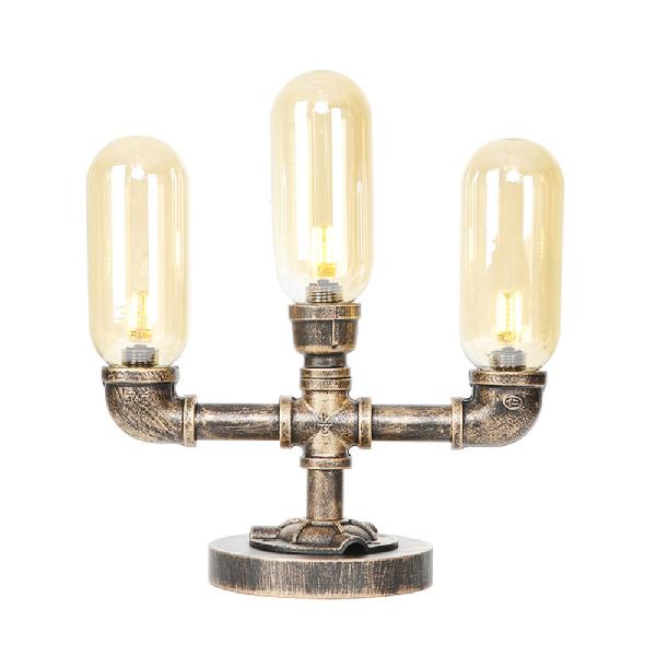 Aged Bronze 3 Bulbs LED Table Lamp Industrial Amber/Clear Glass Capsule Nightstand Light for Teahouse Clearhalo 'Lamps' 'Table Lamps' Lighting' 1788028