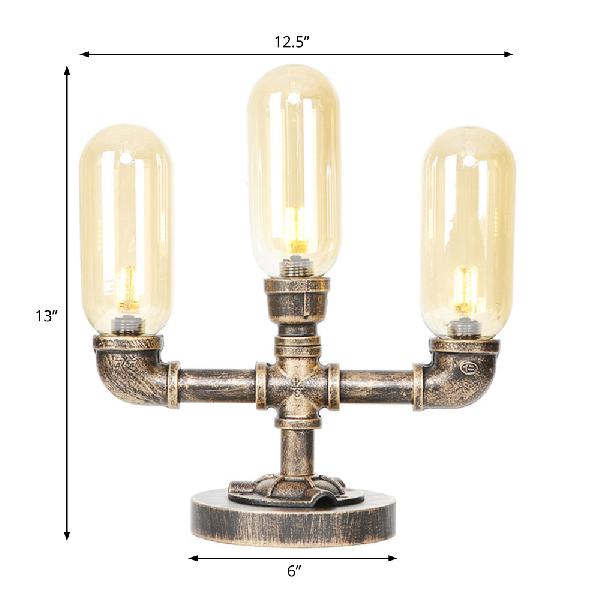 Aged Bronze 3 Bulbs LED Table Lamp Industrial Amber/Clear Glass Capsule Nightstand Light for Teahouse Clearhalo 'Lamps' 'Table Lamps' Lighting' 1788029