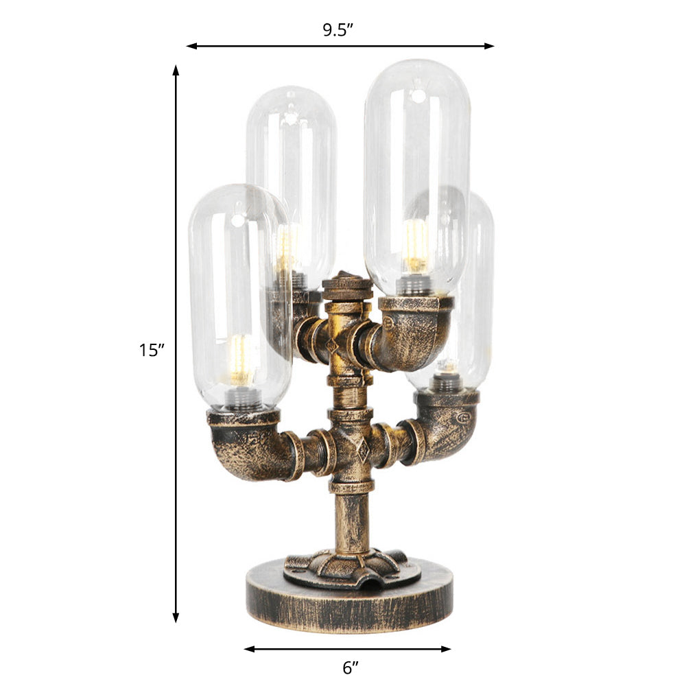 4 Bulbs LED Table Lighting Vintage Capsule Shade Amber/Clear Glass Nightstand Lamp for Bedroom Clearhalo 'Lamps' 'Table Lamps' Lighting' 1788041