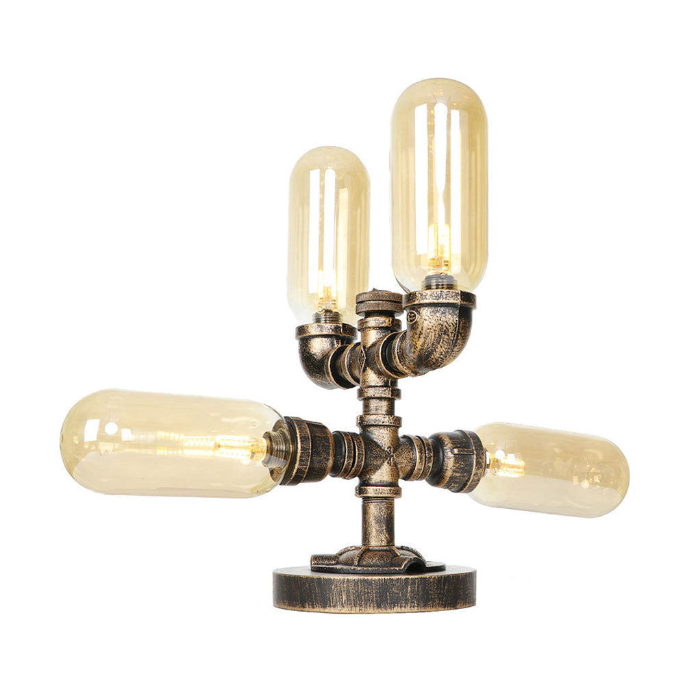 4 Bulbs LED Table Lighting Vintage Capsule Shade Amber/Clear Glass Nightstand Lamp for Bedroom Clearhalo 'Lamps' 'Table Lamps' Lighting' 1788044