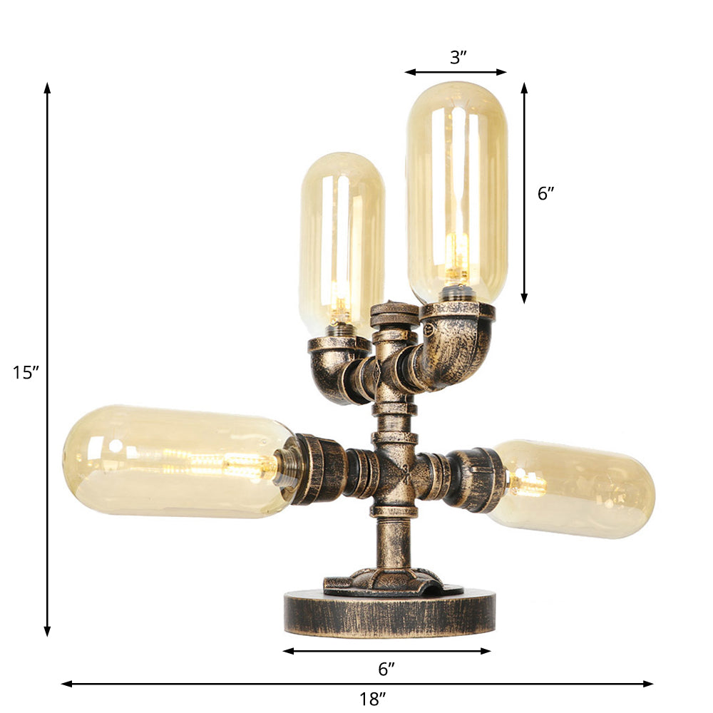 4 Bulbs LED Table Lighting Vintage Capsule Shade Amber/Clear Glass Nightstand Lamp for Bedroom Clearhalo 'Lamps' 'Table Lamps' Lighting' 1788045