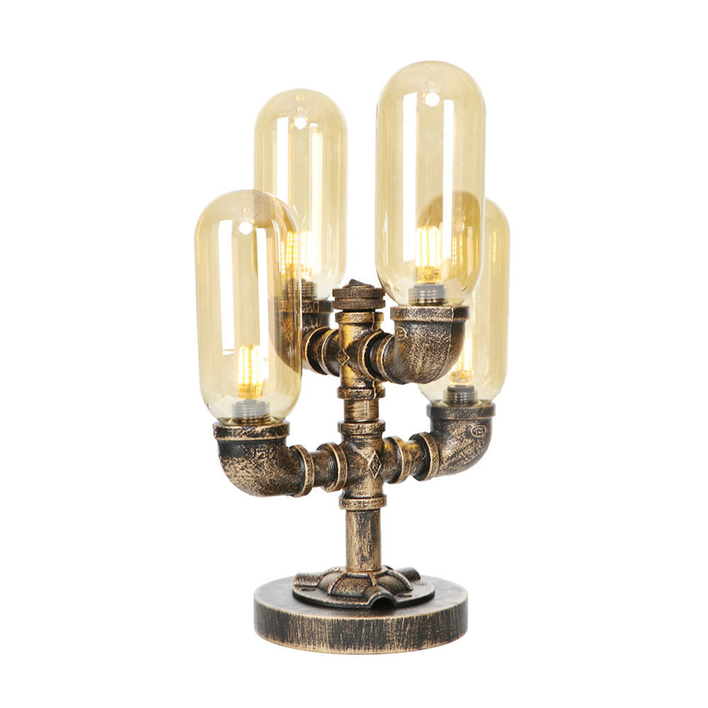 4 Bulbs LED Table Lighting Vintage Capsule Shade Amber/Clear Glass Nightstand Lamp for Bedroom Clearhalo 'Lamps' 'Table Lamps' Lighting' 1788048