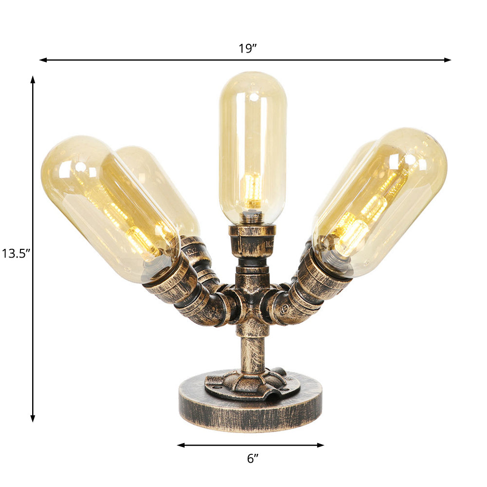 4 Bulbs LED Table Lighting Vintage Capsule Shade Amber/Clear Glass Nightstand Lamp for Bedroom Clearhalo 'Lamps' 'Table Lamps' Lighting' 1788053