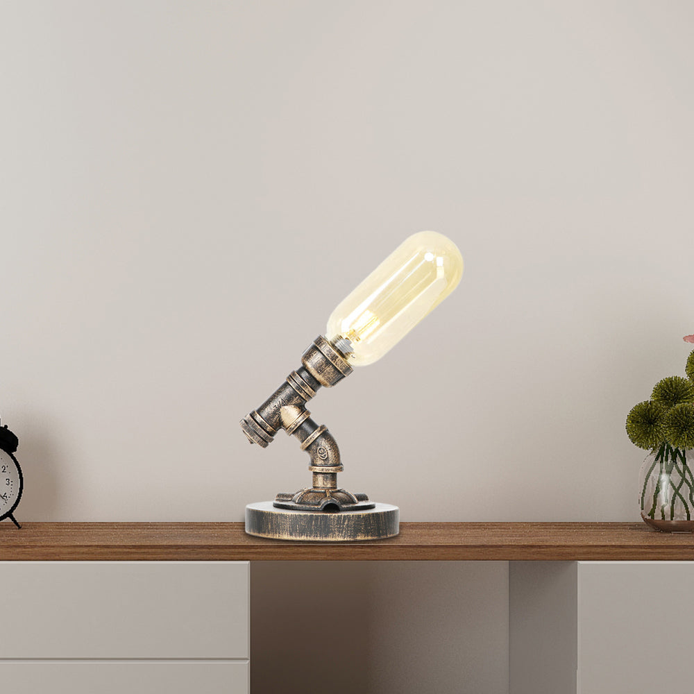 Capsule Bedroom LED Night Light Industrial Amber/Clear Glass 1 Head Nickel Table Lamp with Pipe Metal Base Amber C Clearhalo 'Lamps' 'Table Lamps' Lighting' 1788054