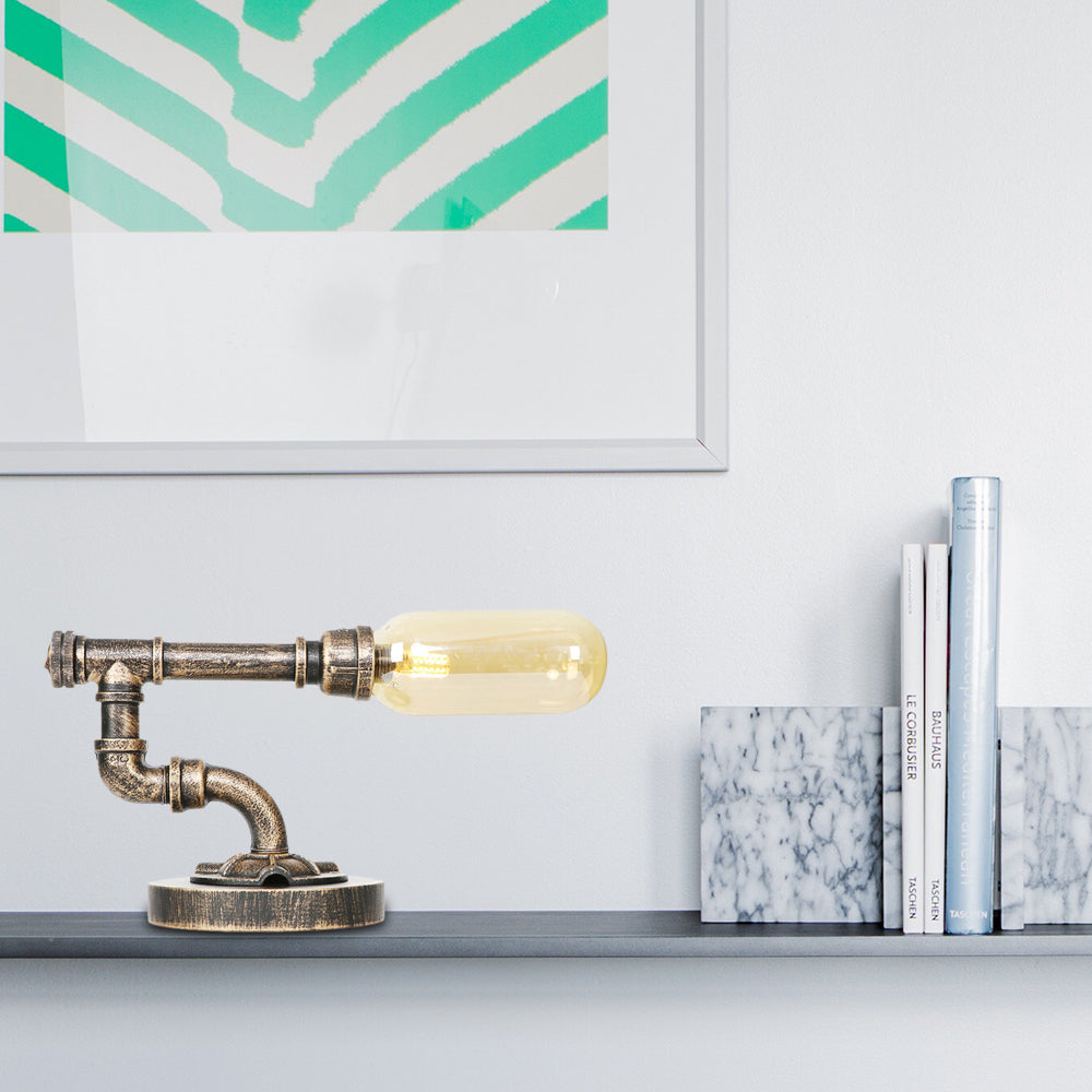 Capsule Bedroom LED Night Light Industrial Amber/Clear Glass 1 Head Nickel Table Lamp with Pipe Metal Base Amber A Clearhalo 'Lamps' 'Table Lamps' Lighting' 1788055