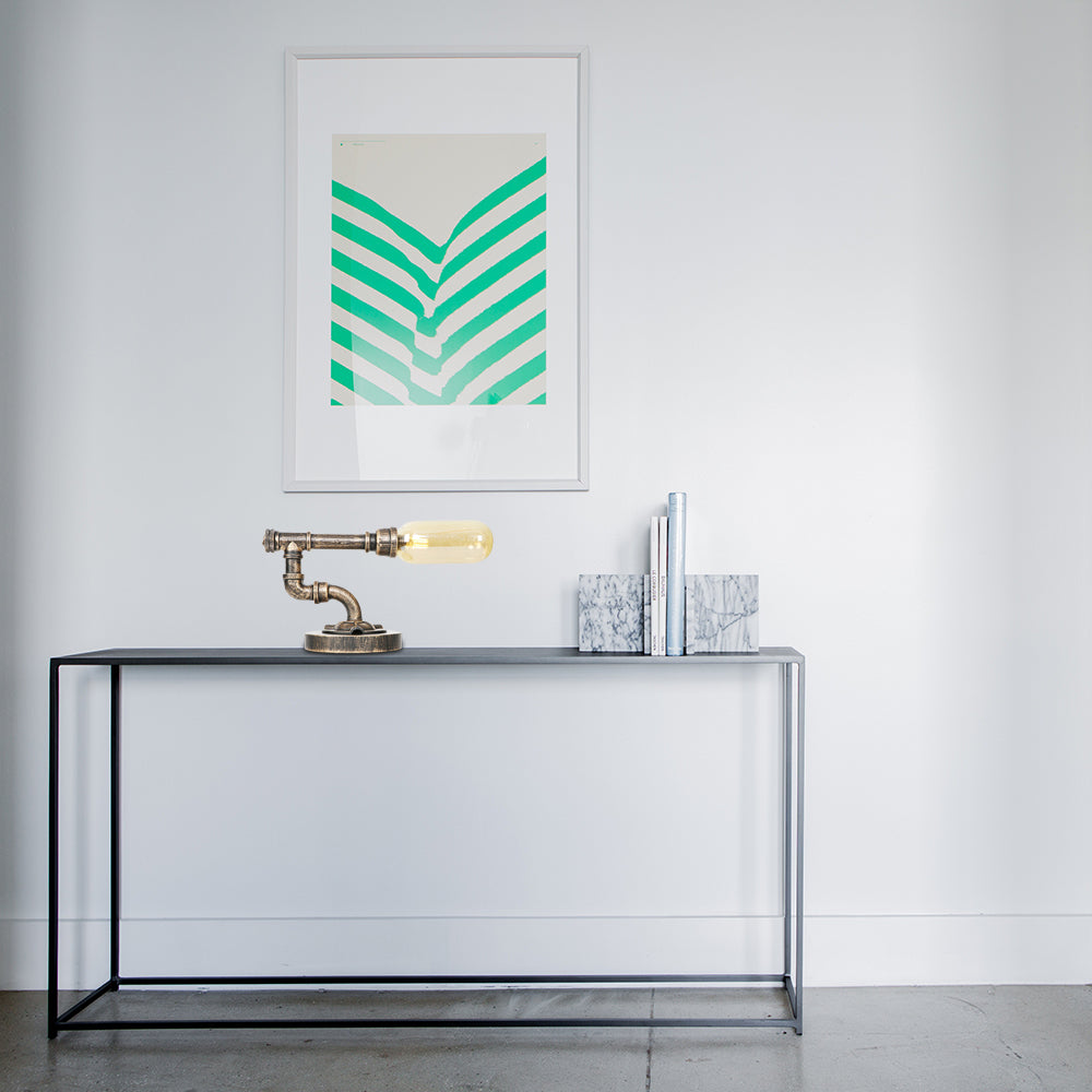 Capsule Bedroom LED Night Light Industrial Amber/Clear Glass 1 Head Nickel Table Lamp with Pipe Metal Base Clearhalo 'Lamps' 'Table Lamps' Lighting' 1788056