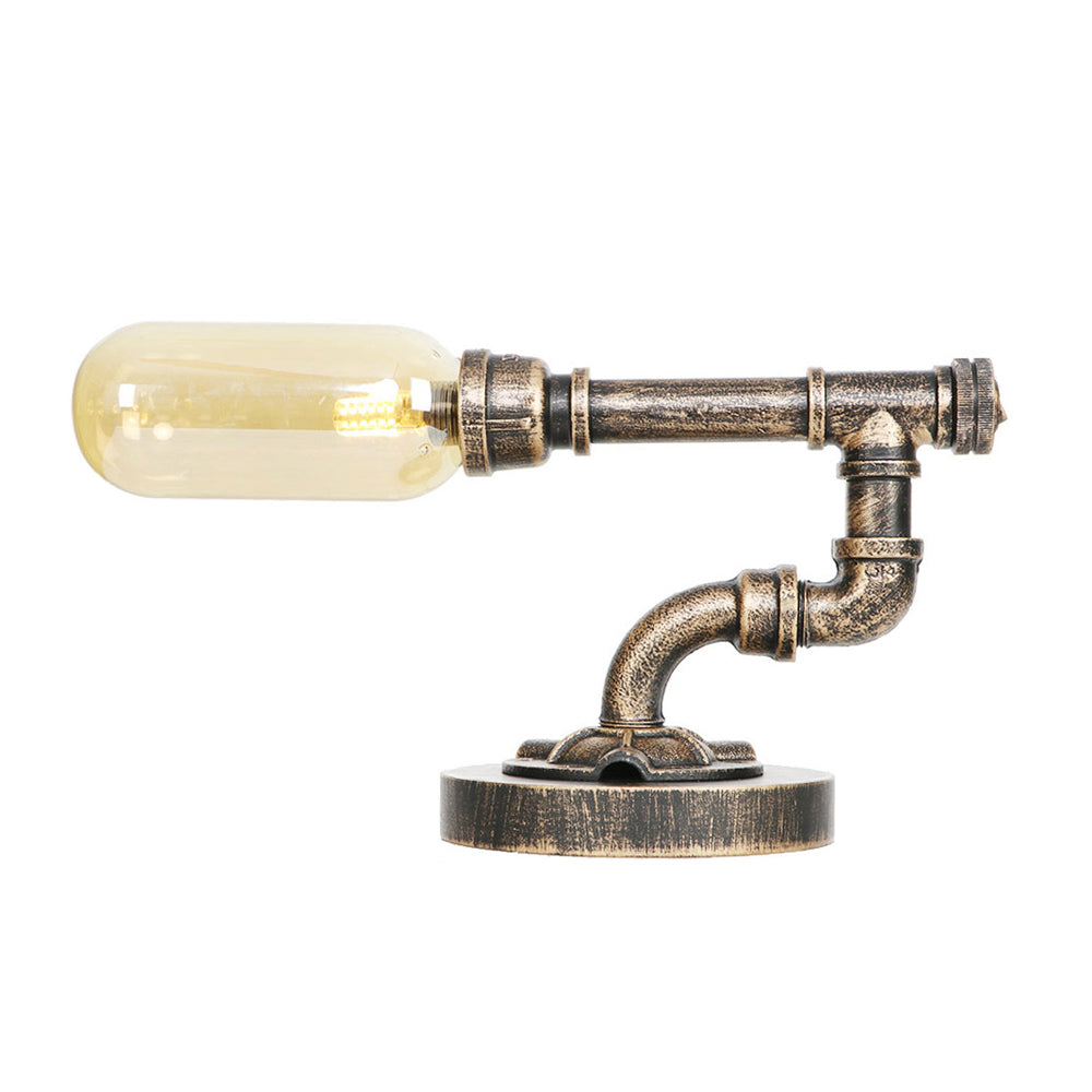 Capsule Bedroom LED Night Light Industrial Amber/Clear Glass 1 Head Nickel Table Lamp with Pipe Metal Base Clearhalo 'Lamps' 'Table Lamps' Lighting' 1788057