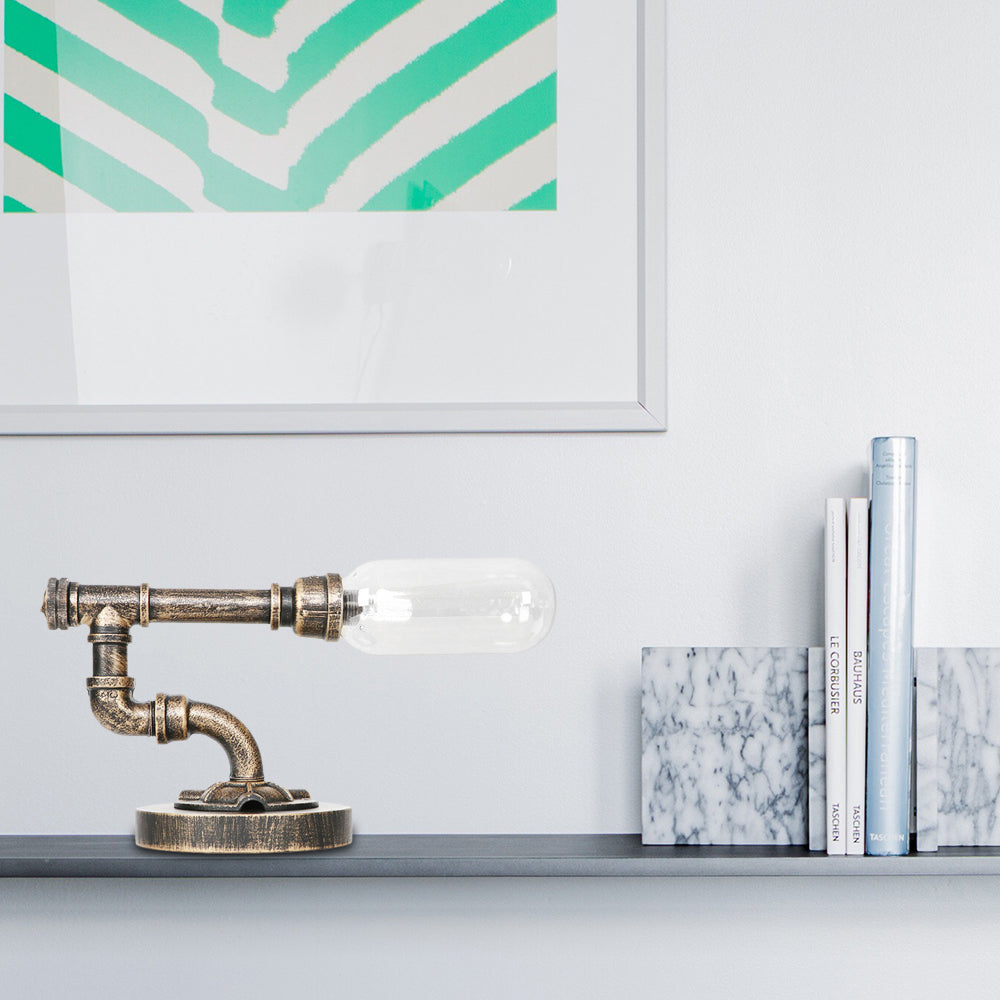 Capsule Bedroom LED Night Light Industrial Amber/Clear Glass 1 Head Nickel Table Lamp with Pipe Metal Base Clear A Clearhalo 'Lamps' 'Table Lamps' Lighting' 1788066