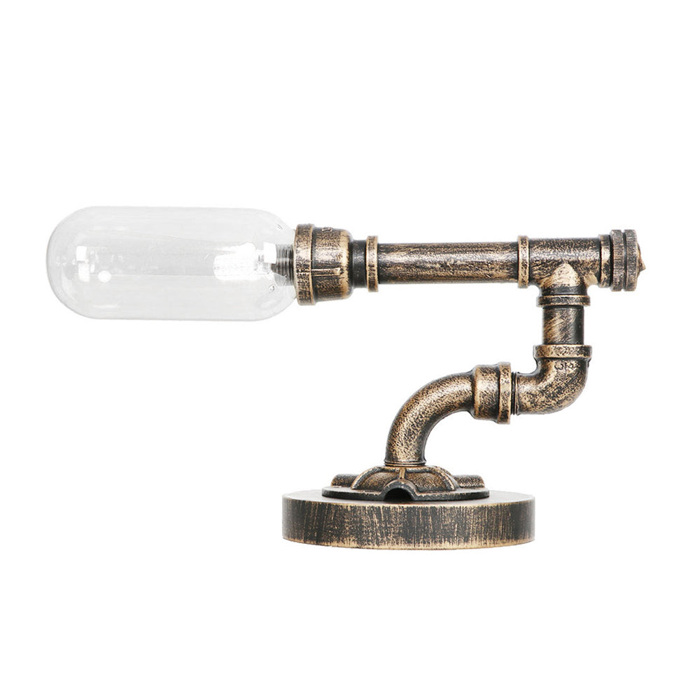 Capsule Bedroom LED Night Light Industrial Amber/Clear Glass 1 Head Nickel Table Lamp with Pipe Metal Base Clearhalo 'Lamps' 'Table Lamps' Lighting' 1788068