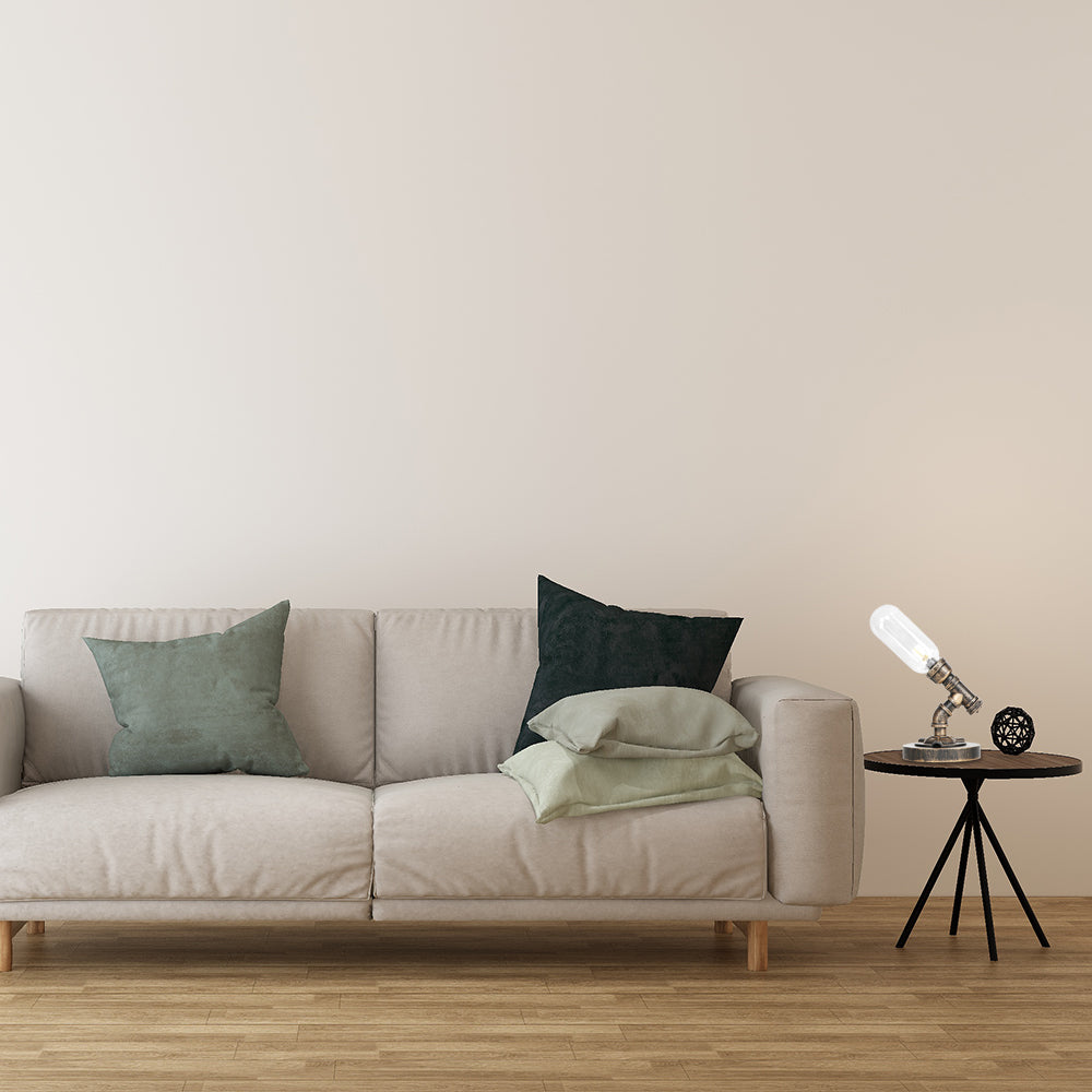 Capsule Bedroom LED Night Light Industrial Amber/Clear Glass 1 Head Nickel Table Lamp with Pipe Metal Base Clearhalo 'Lamps' 'Table Lamps' Lighting' 1788071