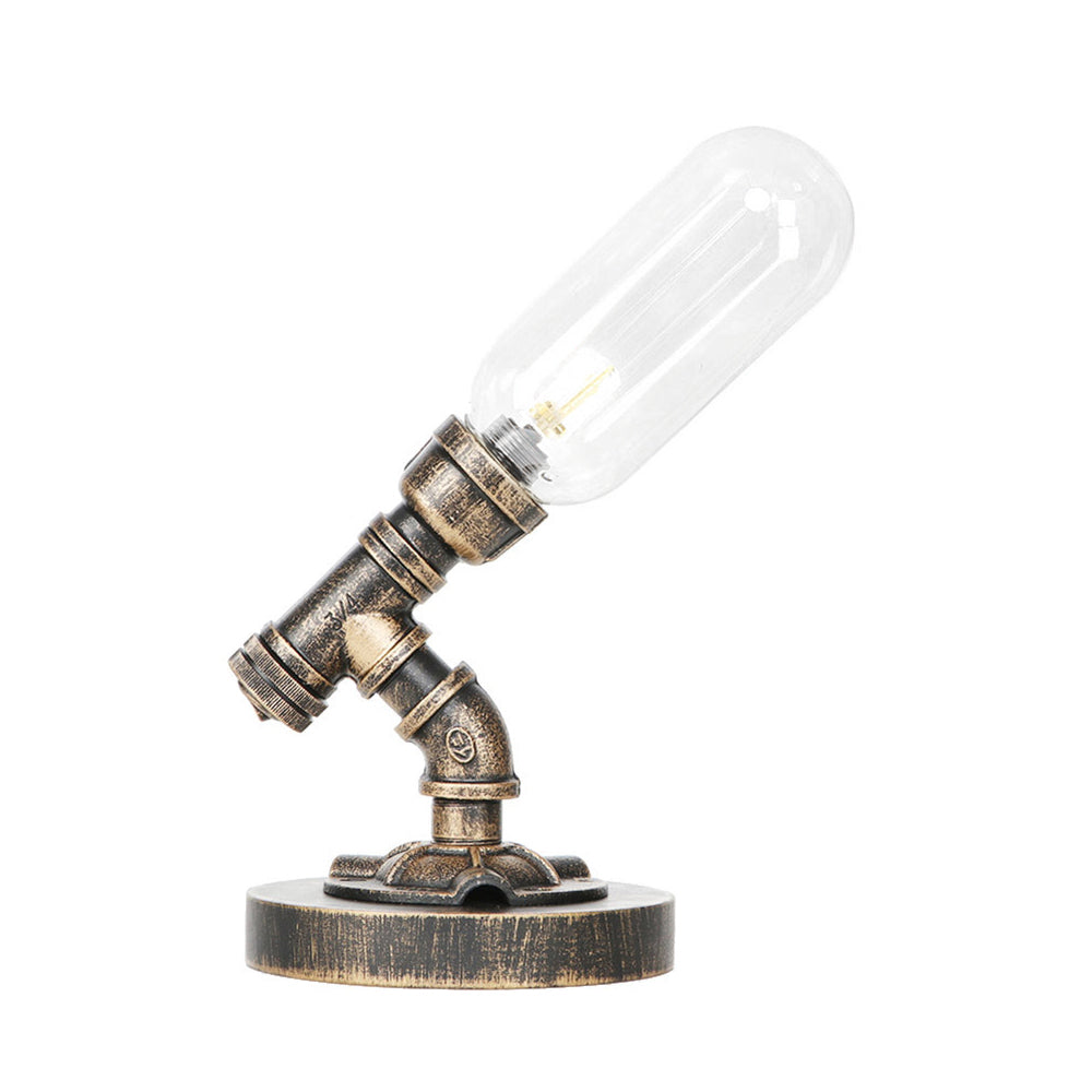 Capsule Bedroom LED Night Light Industrial Amber/Clear Glass 1 Head Nickel Table Lamp with Pipe Metal Base Clearhalo 'Lamps' 'Table Lamps' Lighting' 1788072
