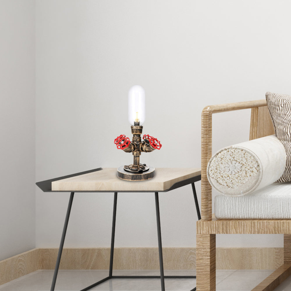 1 Light Capsule Table Light Industrial Brass Clear/Amber Glass Nightstand Lamp with Pipe Metal Base for Teahouse Clear D Clearhalo 'Lamps' 'Table Lamps' Lighting' 1788094