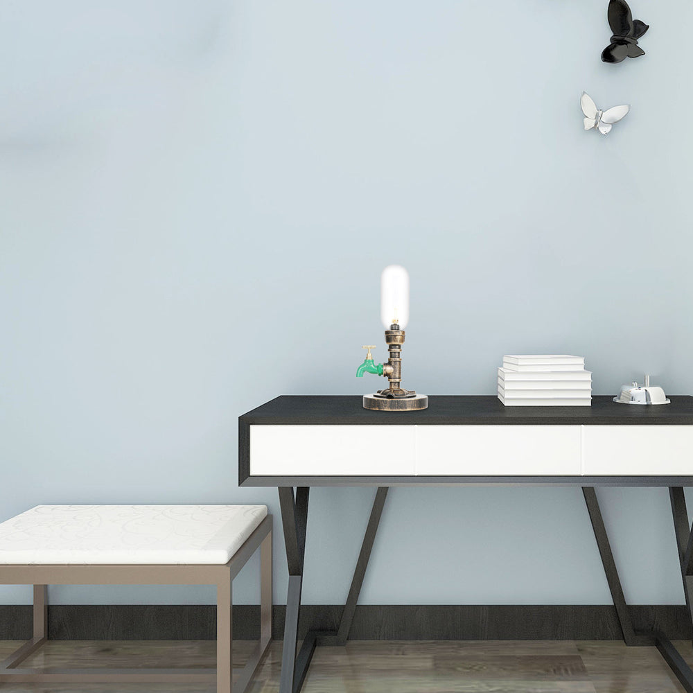 1 Light Capsule Table Light Industrial Brass Clear/Amber Glass Nightstand Lamp with Pipe Metal Base for Teahouse Clearhalo 'Lamps' 'Table Lamps' Lighting' 1788099