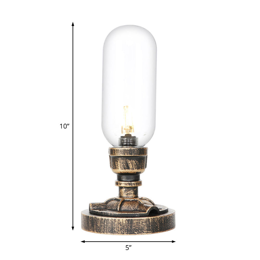 1 Light Capsule Table Light Industrial Brass Clear/Amber Glass Nightstand Lamp with Pipe Metal Base for Teahouse Clearhalo 'Lamps' 'Table Lamps' Lighting' 1788105