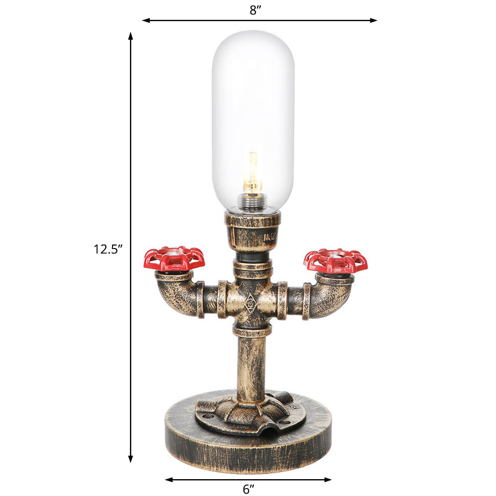 1 Light Capsule Table Light Industrial Brass Clear/Amber Glass Nightstand Lamp with Pipe Metal Base for Teahouse Clearhalo 'Lamps' 'Table Lamps' Lighting' 1788109