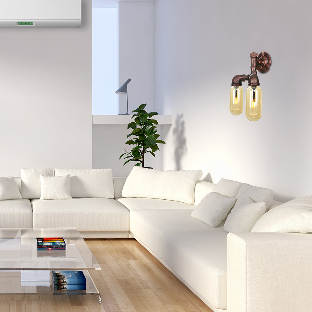 2 Lights Metal LED Sconce Lighting Vintage Weathered Copper Pipe Living Room Wall Mount Lamp Clearhalo 'Art deco wall lights' 'Cast Iron' 'Glass' 'Industrial wall lights' 'Industrial' 'Middle century wall lights' 'Modern' 'Rustic wall lights' 'Tiffany' 'Traditional wall lights' 'Wall Lamps & Sconces' 'Wall Lights' Lighting' 1788131