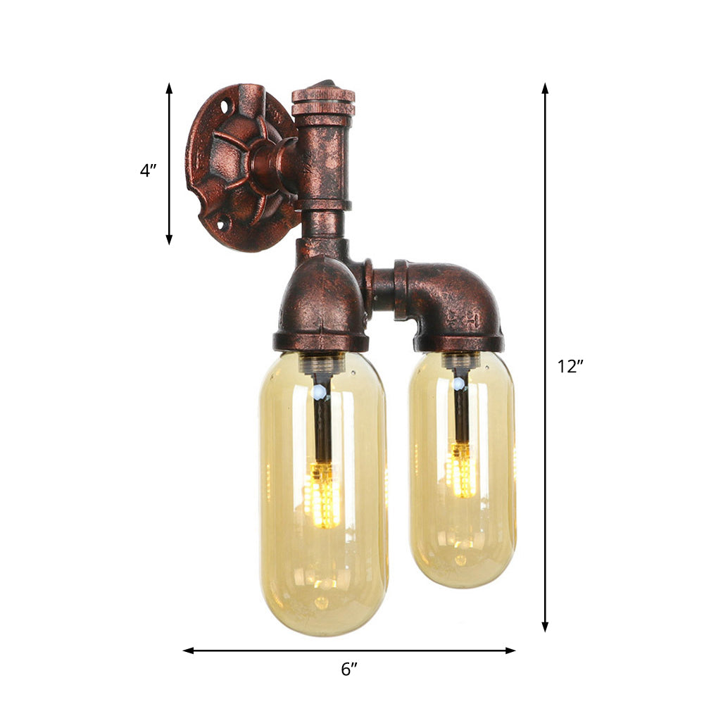 2 Lights Metal LED Sconce Lighting Vintage Weathered Copper Pipe Living Room Wall Mount Lamp Clearhalo 'Art deco wall lights' 'Cast Iron' 'Glass' 'Industrial wall lights' 'Industrial' 'Middle century wall lights' 'Modern' 'Rustic wall lights' 'Tiffany' 'Traditional wall lights' 'Wall Lamps & Sconces' 'Wall Lights' Lighting' 1788133