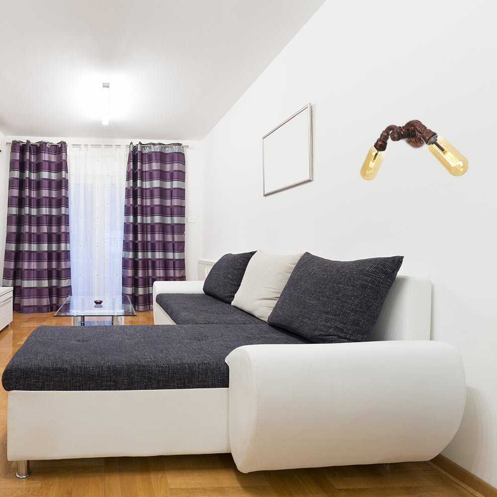 2 Lights Metal LED Sconce Lighting Vintage Weathered Copper Pipe Living Room Wall Mount Lamp Clearhalo 'Art deco wall lights' 'Cast Iron' 'Glass' 'Industrial wall lights' 'Industrial' 'Middle century wall lights' 'Modern' 'Rustic wall lights' 'Tiffany' 'Traditional wall lights' 'Wall Lamps & Sconces' 'Wall Lights' Lighting' 1788135