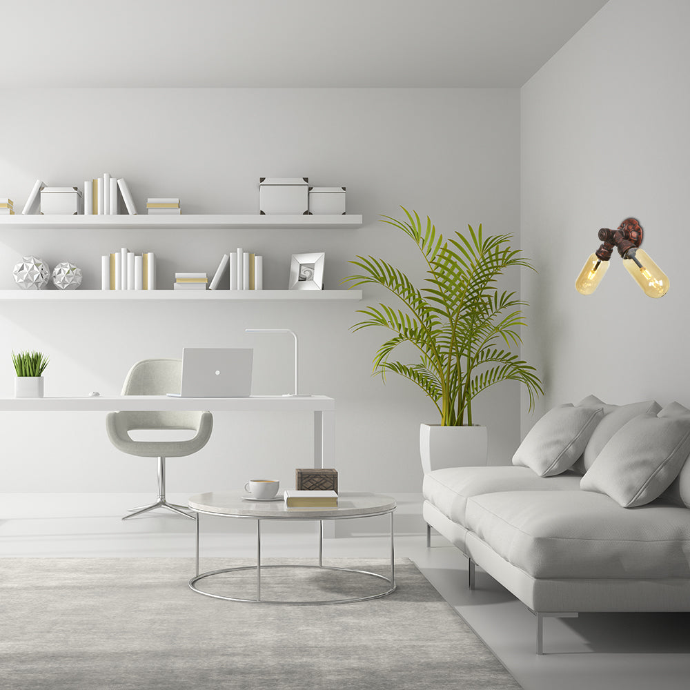 2 Lights Metal LED Sconce Lighting Vintage Weathered Copper Pipe Living Room Wall Mount Lamp Clearhalo 'Art deco wall lights' 'Cast Iron' 'Glass' 'Industrial wall lights' 'Industrial' 'Middle century wall lights' 'Modern' 'Rustic wall lights' 'Tiffany' 'Traditional wall lights' 'Wall Lamps & Sconces' 'Wall Lights' Lighting' 1788139