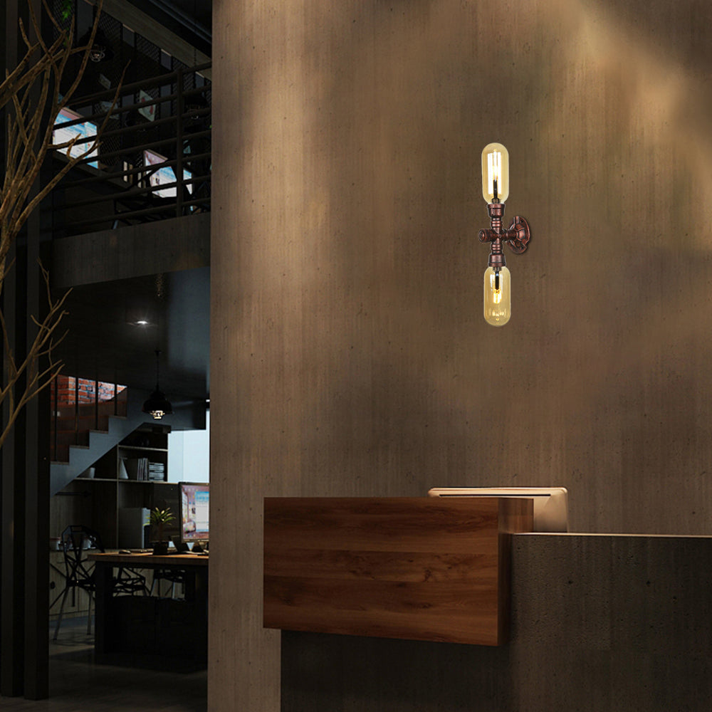 Capsule Amber Glass Wall Lighting Vintage 1/2 Bulbs Living Room Sconce Lamp in Weathered Copper Clearhalo 'Art deco wall lights' 'Cast Iron' 'Glass' 'Industrial wall lights' 'Industrial' 'Middle century wall lights' 'Modern' 'Rustic wall lights' 'Tiffany' 'Traditional wall lights' 'Wall Lamps & Sconces' 'Wall Lights' Lighting' 1788147