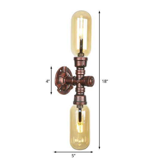 Capsule Amber Glass Wall Lighting Vintage 1/2 Bulbs Living Room Sconce Lamp in Weathered Copper Clearhalo 'Art deco wall lights' 'Cast Iron' 'Glass' 'Industrial wall lights' 'Industrial' 'Middle century wall lights' 'Modern' 'Rustic wall lights' 'Tiffany' 'Traditional wall lights' 'Wall Lamps & Sconces' 'Wall Lights' Lighting' 1788149