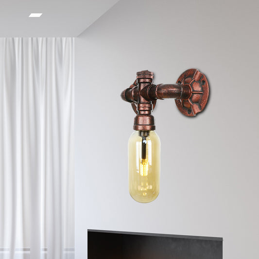 Capsule Amber Glass Wall Lighting Vintage 1/2 Bulbs Living Room Sconce Lamp in Weathered Copper Weathered Copper D Clearhalo 'Art deco wall lights' 'Cast Iron' 'Glass' 'Industrial wall lights' 'Industrial' 'Middle century wall lights' 'Modern' 'Rustic wall lights' 'Tiffany' 'Traditional wall lights' 'Wall Lamps & Sconces' 'Wall Lights' Lighting' 1788150