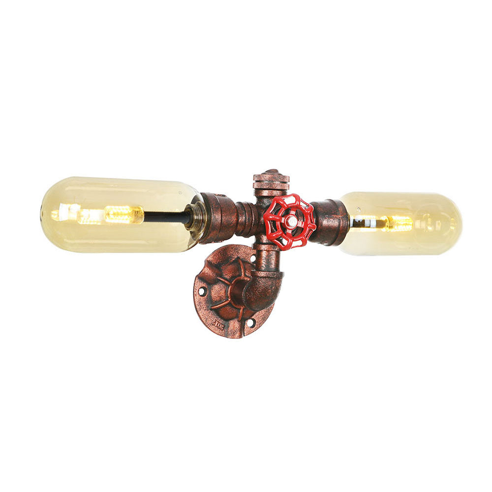 Capsule Amber Glass Wall Lighting Vintage 1/2 Bulbs Living Room Sconce Lamp in Weathered Copper Clearhalo 'Art deco wall lights' 'Cast Iron' 'Glass' 'Industrial wall lights' 'Industrial' 'Middle century wall lights' 'Modern' 'Rustic wall lights' 'Tiffany' 'Traditional wall lights' 'Wall Lamps & Sconces' 'Wall Lights' Lighting' 1788156