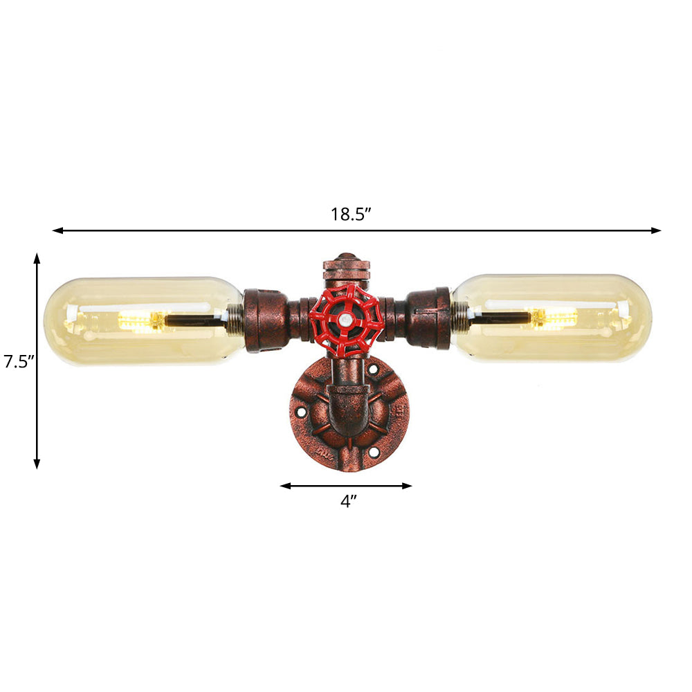 Capsule Amber Glass Wall Lighting Vintage 1/2 Bulbs Living Room Sconce Lamp in Weathered Copper Clearhalo 'Art deco wall lights' 'Cast Iron' 'Glass' 'Industrial wall lights' 'Industrial' 'Middle century wall lights' 'Modern' 'Rustic wall lights' 'Tiffany' 'Traditional wall lights' 'Wall Lamps & Sconces' 'Wall Lights' Lighting' 1788157
