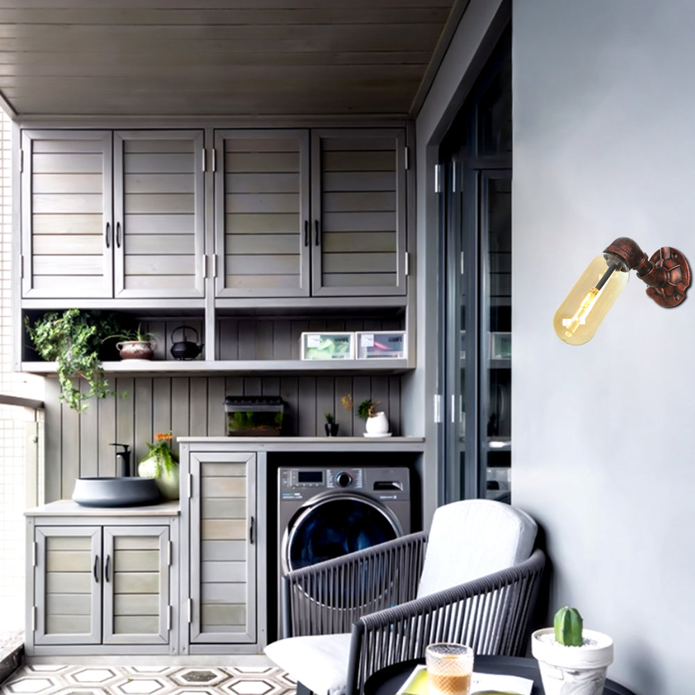 Weathered Copper 1 Bulb Sconce Lamp Vintage Amber Glass Capsule LED Wall Mount Light Fixture Clearhalo 'Art deco wall lights' 'Cast Iron' 'Glass' 'Industrial wall lights' 'Industrial' 'Middle century wall lights' 'Modern' 'Rustic wall lights' 'Tiffany' 'Traditional wall lights' 'Wall Lamps & Sconces' 'Wall Lights' Lighting' 1788167