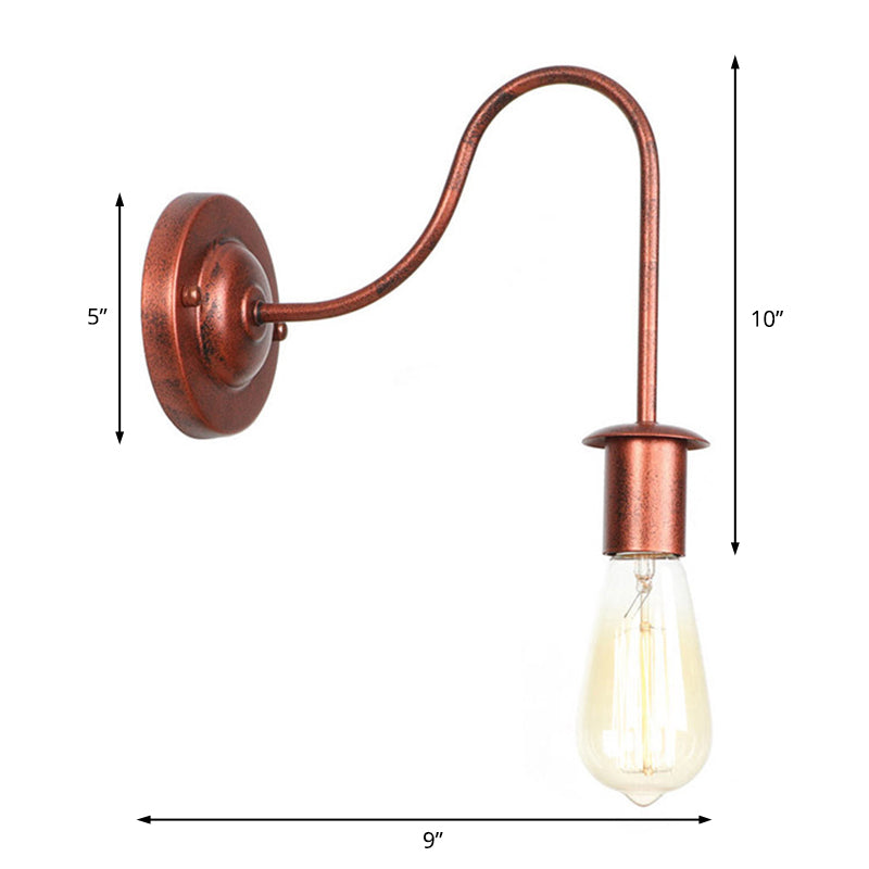 6"/10" High 1 Head Metal Wall Lighting Industrial Rust Bare Bulb Living Room Wall Sconce Lamp with Gooseneck Arm Clearhalo 'Art deco wall lights' 'Cast Iron' 'Glass' 'Industrial wall lights' 'Industrial' 'Middle century wall lights' 'Modern' 'Rustic wall lights' 'Tiffany' 'Traditional wall lights' 'Wall Lamps & Sconces' 'Wall Lights' Lighting' 1788185