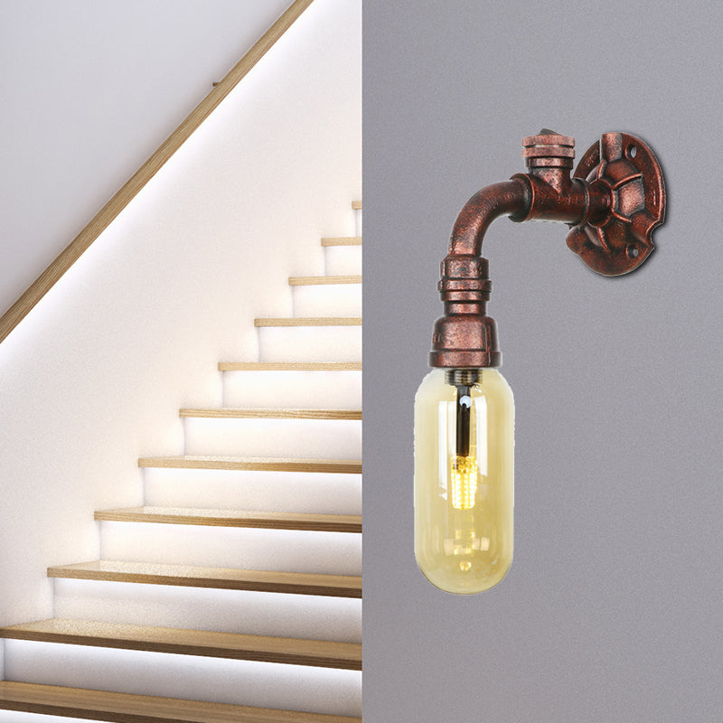 Weathered Copper Capsule Wall Light Rustic Metal 1 Head 9"/10.5"/12" High Bedroom Sconce Lamp with Pipe Design Weathered Copper 12" Clearhalo 'Art deco wall lights' 'Cast Iron' 'Glass' 'Industrial wall lights' 'Industrial' 'Middle century wall lights' 'Modern' 'Rustic wall lights' 'Tiffany' 'Traditional wall lights' 'Wall Lamps & Sconces' 'Wall Lights' Lighting' 1788190