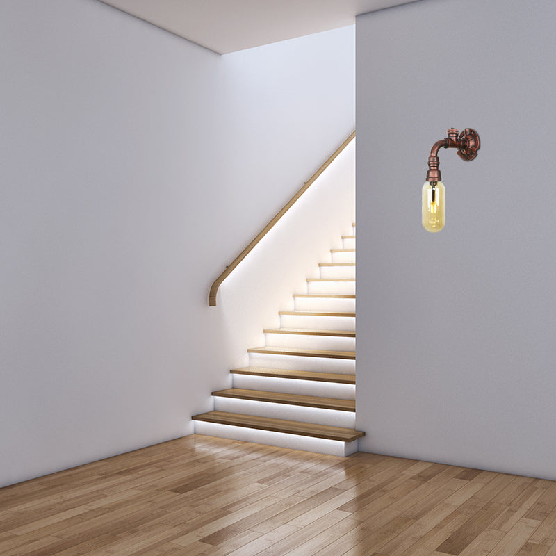 Weathered Copper Capsule Wall Light Rustic Metal 1 Head 9"/10.5"/12" High Bedroom Sconce Lamp with Pipe Design Clearhalo 'Art deco wall lights' 'Cast Iron' 'Glass' 'Industrial wall lights' 'Industrial' 'Middle century wall lights' 'Modern' 'Rustic wall lights' 'Tiffany' 'Traditional wall lights' 'Wall Lamps & Sconces' 'Wall Lights' Lighting' 1788191