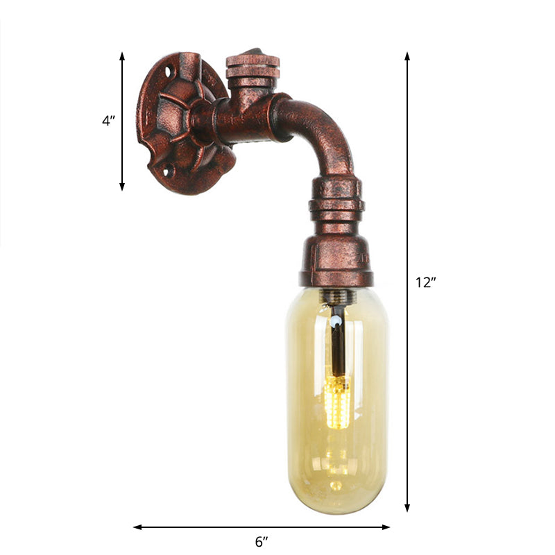 Weathered Copper Capsule Wall Light Rustic Metal 1 Head 9"/10.5"/12" High Bedroom Sconce Lamp with Pipe Design Clearhalo 'Art deco wall lights' 'Cast Iron' 'Glass' 'Industrial wall lights' 'Industrial' 'Middle century wall lights' 'Modern' 'Rustic wall lights' 'Tiffany' 'Traditional wall lights' 'Wall Lamps & Sconces' 'Wall Lights' Lighting' 1788193