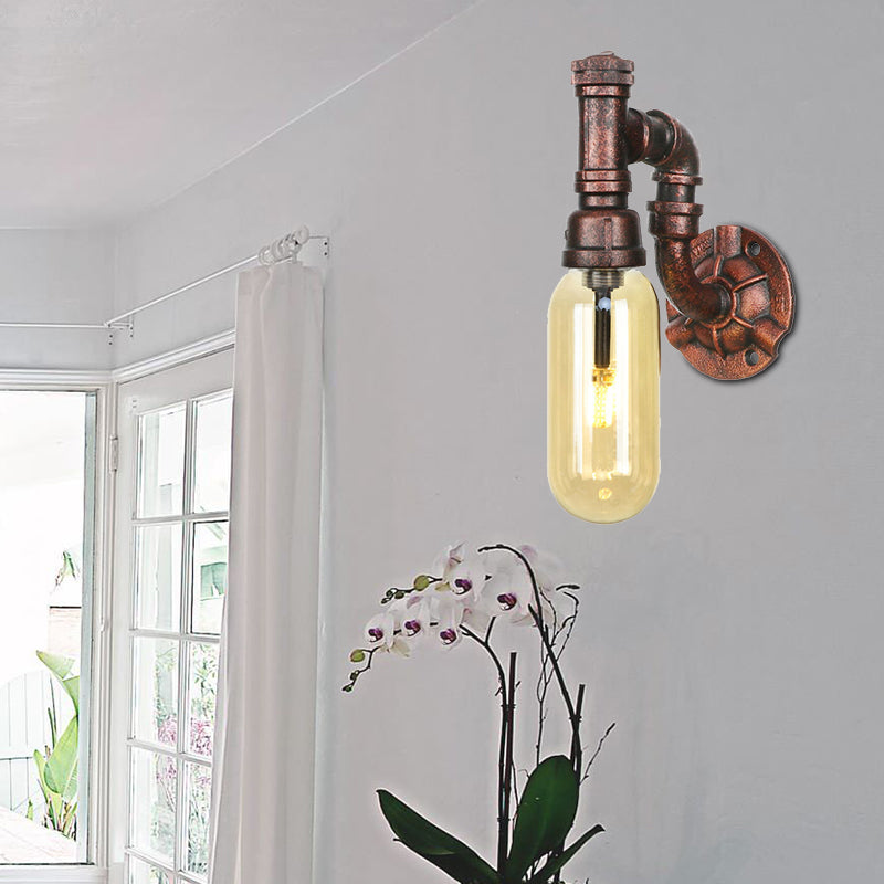 Weathered Copper Capsule Wall Light Rustic Metal 1 Head 9"/10.5"/12" High Bedroom Sconce Lamp with Pipe Design Weathered Copper 10.5" Clearhalo 'Art deco wall lights' 'Cast Iron' 'Glass' 'Industrial wall lights' 'Industrial' 'Middle century wall lights' 'Modern' 'Rustic wall lights' 'Tiffany' 'Traditional wall lights' 'Wall Lamps & Sconces' 'Wall Lights' Lighting' 1788194