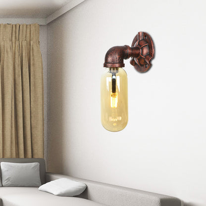 Weathered Copper Capsule Wall Light Rustic Metal 1 Head 9"/10.5"/12" High Bedroom Sconce Lamp with Pipe Design Weathered Copper 9" Clearhalo 'Art deco wall lights' 'Cast Iron' 'Glass' 'Industrial wall lights' 'Industrial' 'Middle century wall lights' 'Modern' 'Rustic wall lights' 'Tiffany' 'Traditional wall lights' 'Wall Lamps & Sconces' 'Wall Lights' Lighting' 1788198